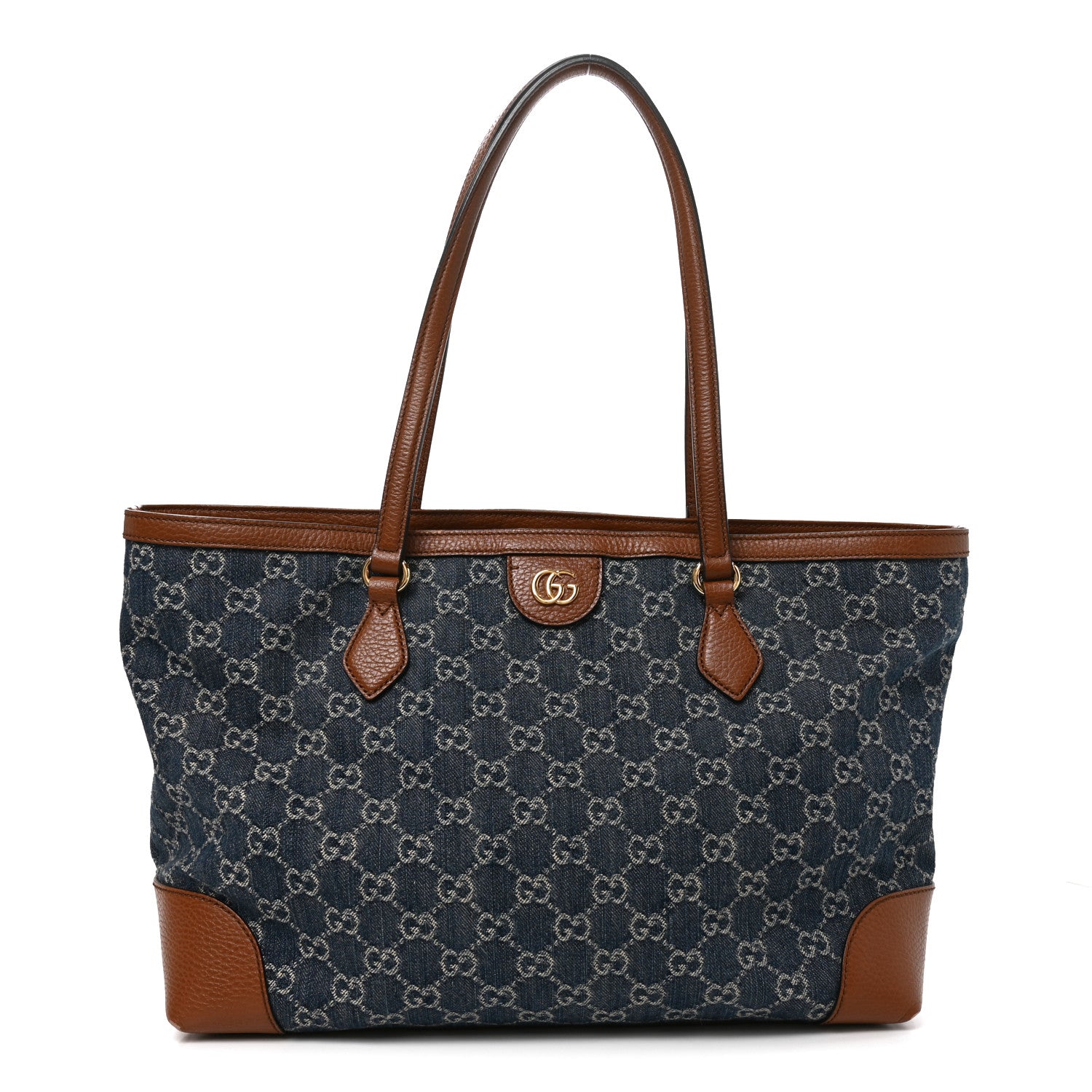 Gucci New Denim GG Monogram Medium Ophidia Shopping Tote Blue Tea Cuir 1 of 10
