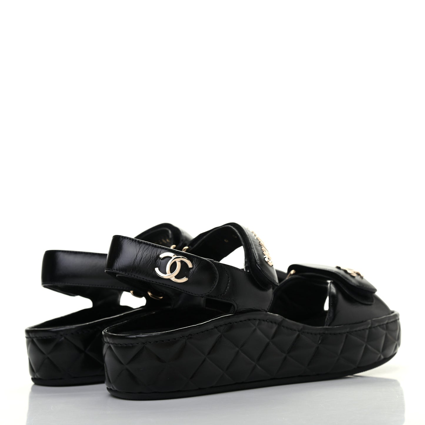 Shiny Calfskin Logo Platform Sandals 37 Black