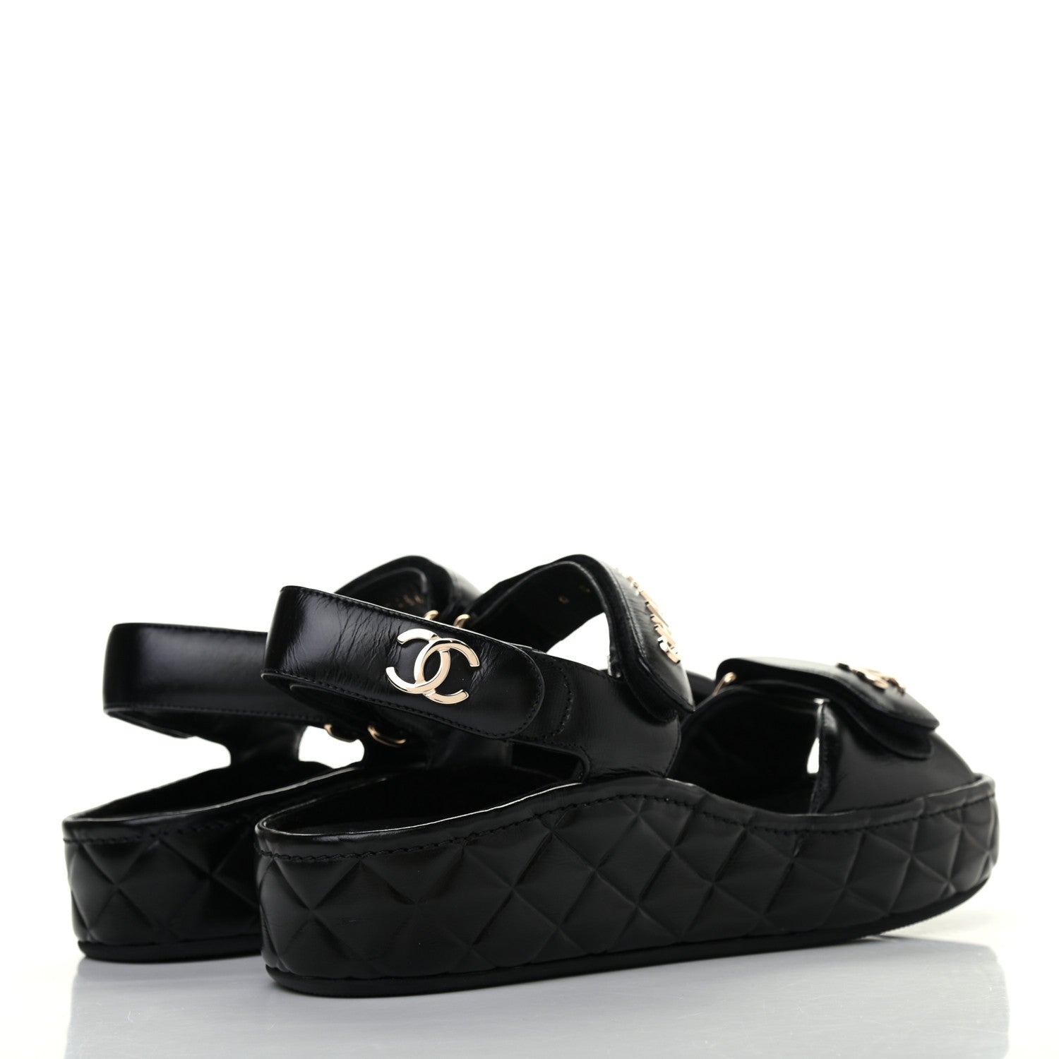 Chanel Shiny Calfskin Logo Platform Sandals 37 Black 3 of 6