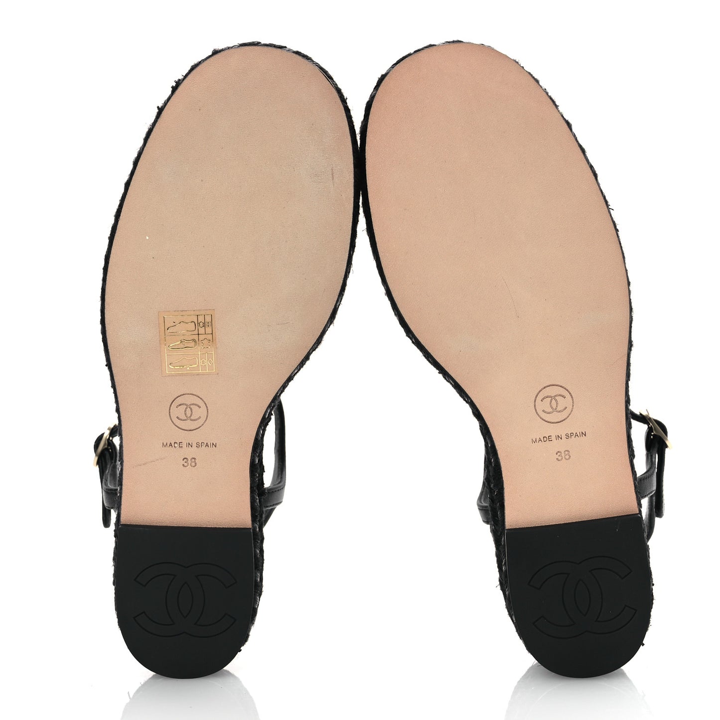 Lambskin Grosgrain CC Espadrilles Wedges 38 Black