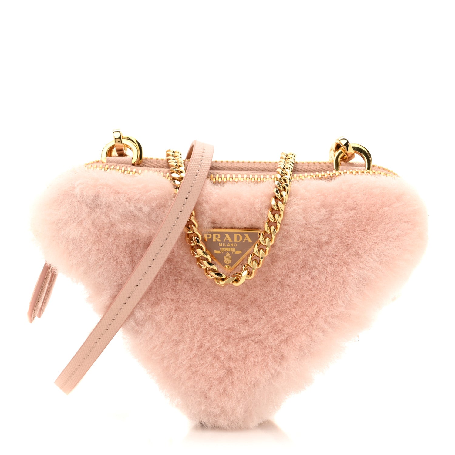 Prada Saffiano Shearling Triangle Mini Pouch Orchidea 1 of 12
