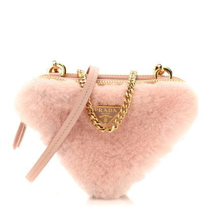Prada Saffiano Shearling Triangle Mini Pouch Orchidea 1 of 12