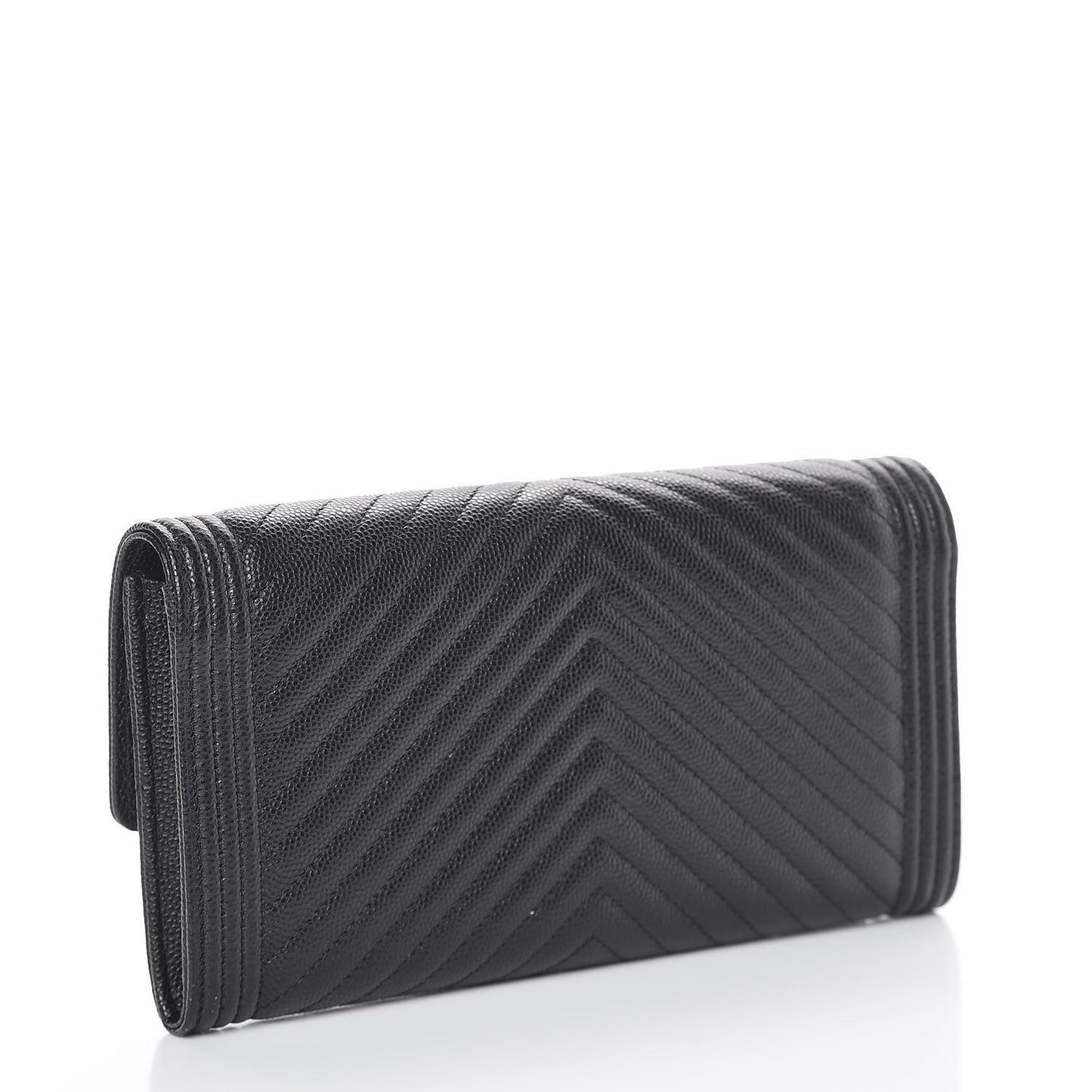 Caviar Chevron Quilted Large Boy Gusset Flap Wallet Black