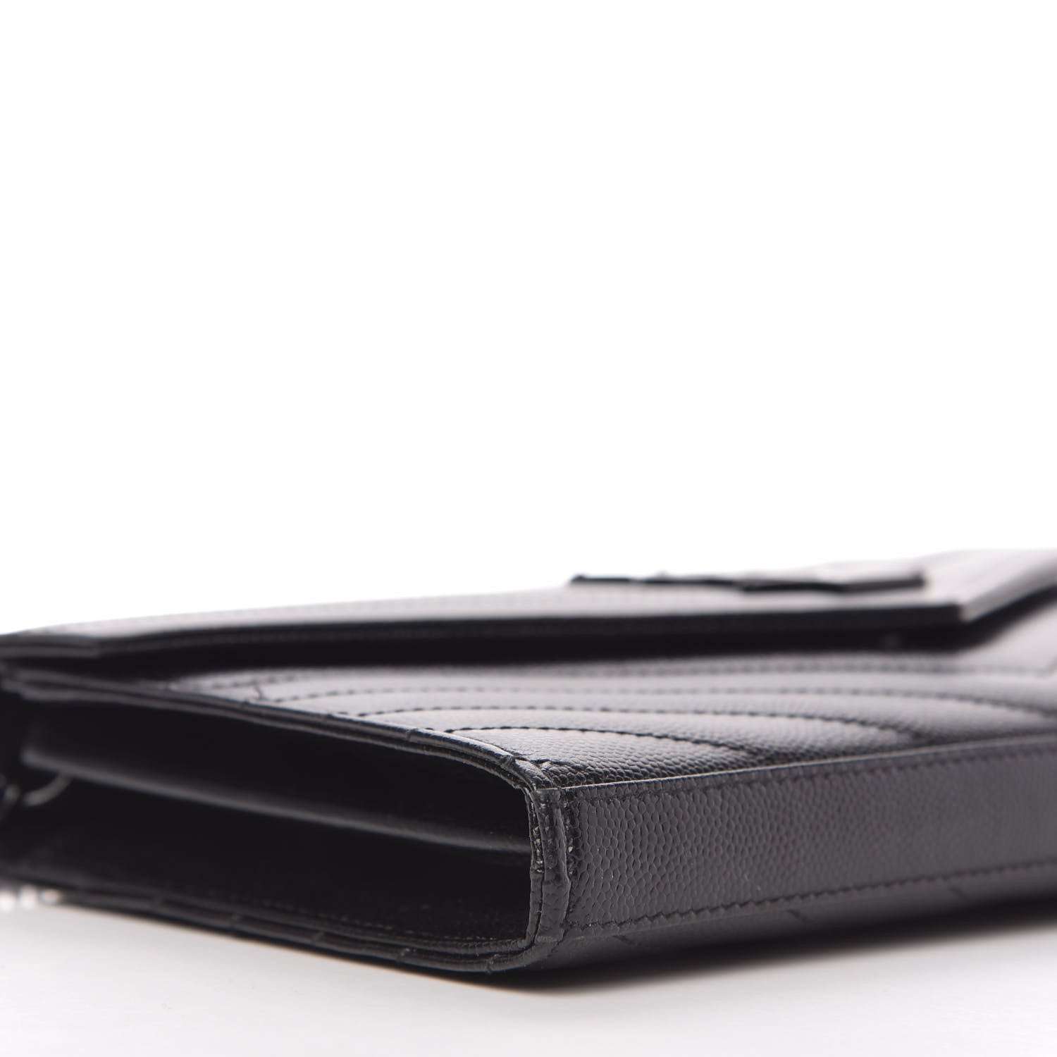 Saint Laurent Grain De Poudre Matelasse Chevron Monogram Chain Wallet Black 7 of 10