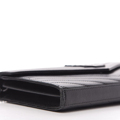 Saint Laurent Grain De Poudre Matelasse Chevron Monogram Chain Wallet Black 7 of 10