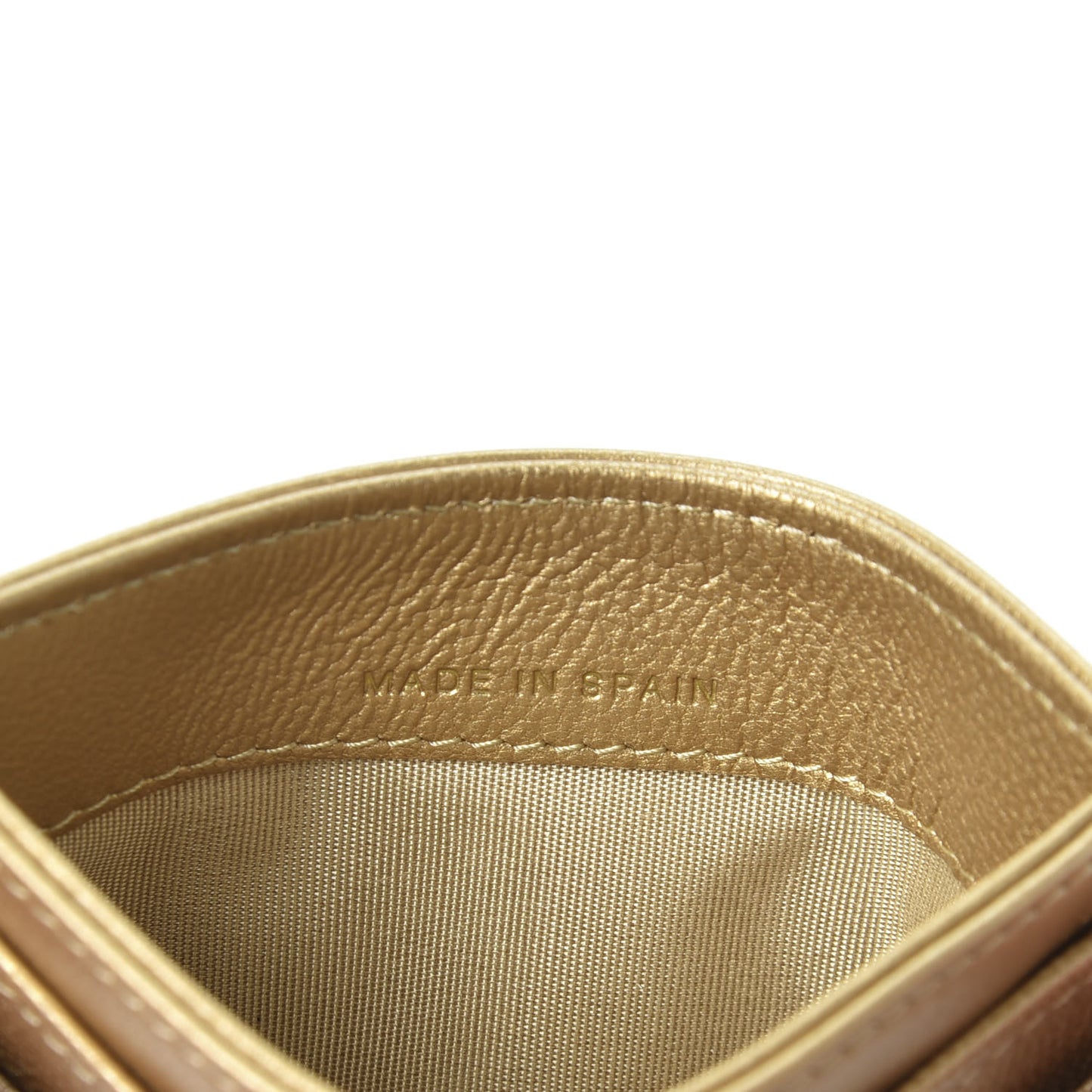 Metallic Goatskin Quilted Chanel 19 Card Holder Gold