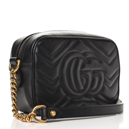 Gucci Calfskin Matelasse Mini GG Marmont Chain Shoulder Bag Black 3 of 7