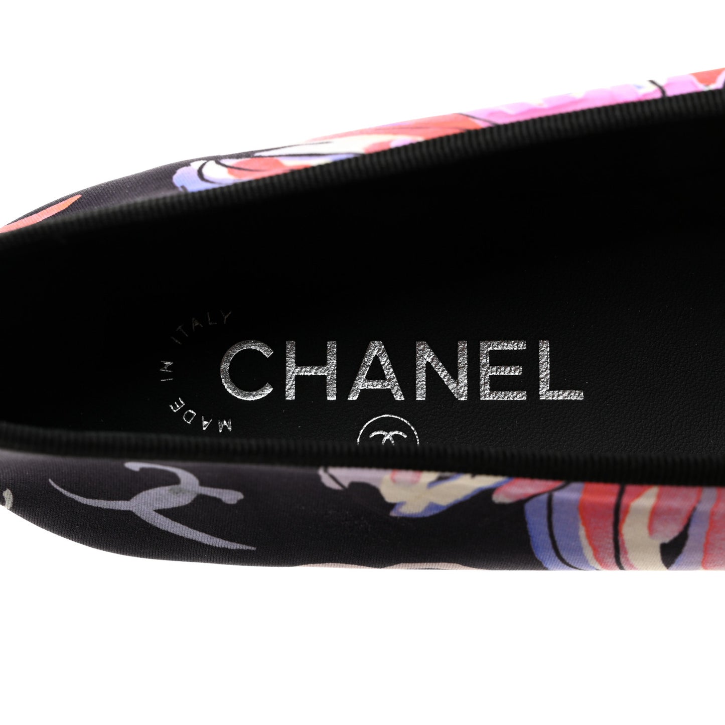 Printed Stretch Jersey Cap Toe Ballerina Flats 38 Black Multicolor