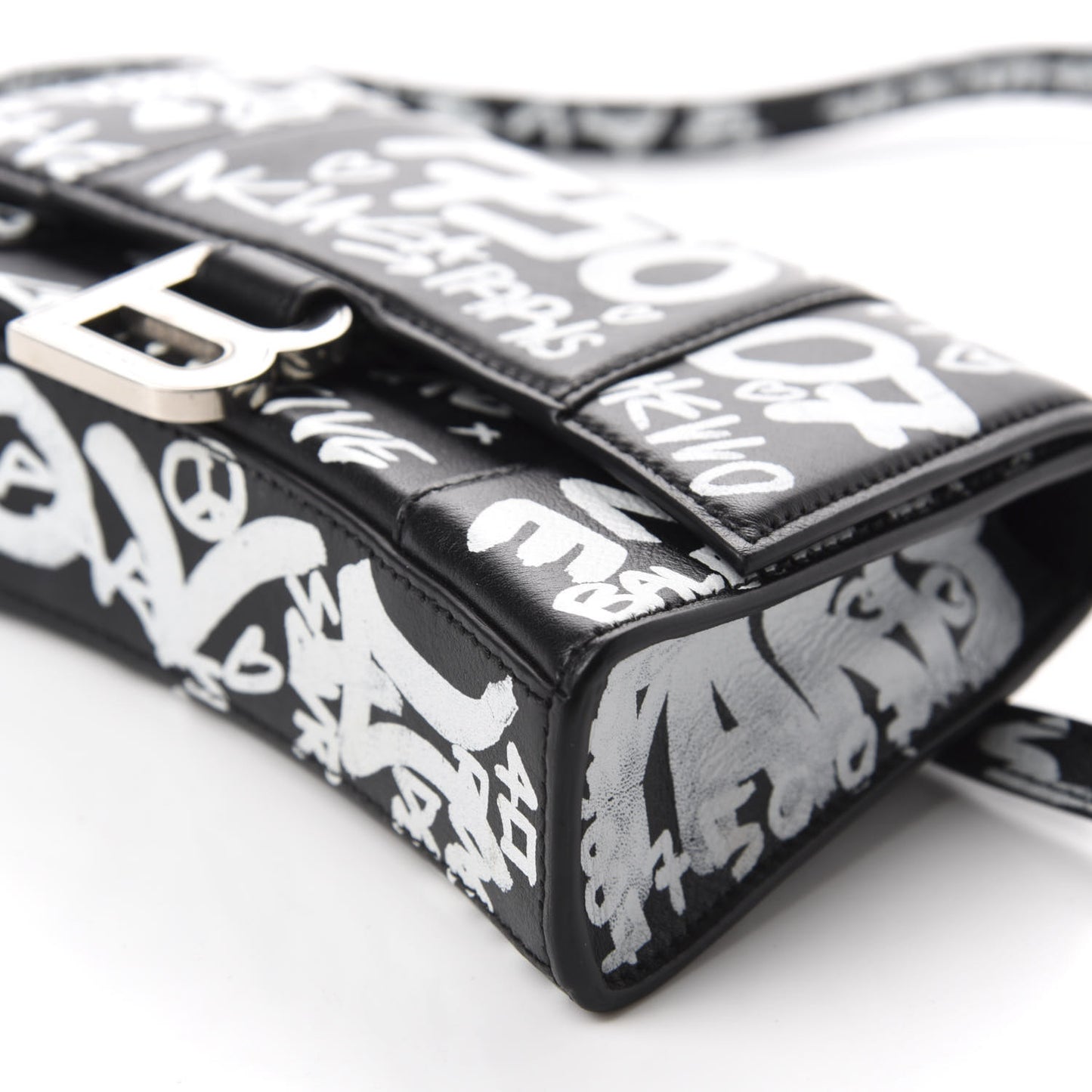 Calfskin Graffiti Hourglass Belt Bag S Black White