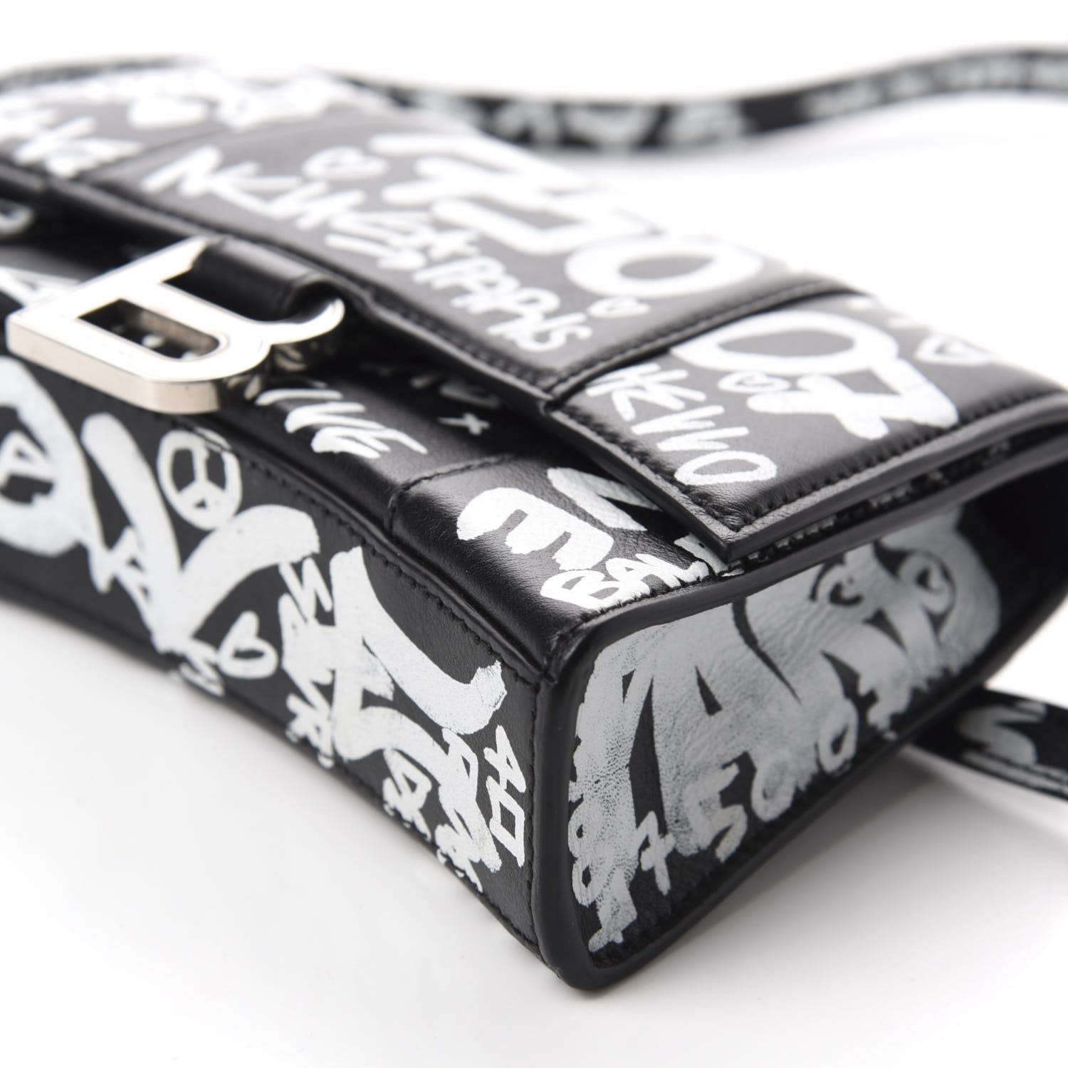 Balenciaga Calfskin Graffiti Hourglass Belt Bag S Black White 7 of 9