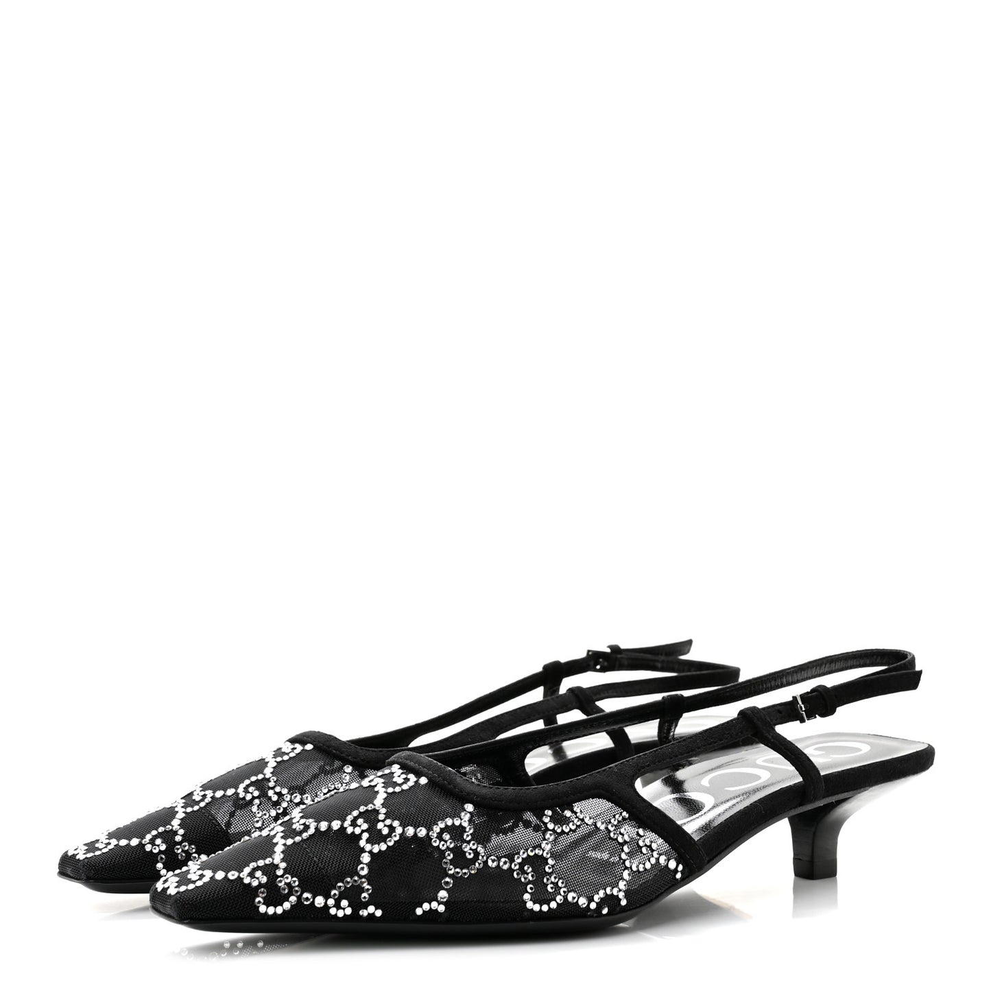 Tela Retino Kid Scamosciato Crystal GG Monogram Square G 35mm Slingback Pumps 36.5 Black