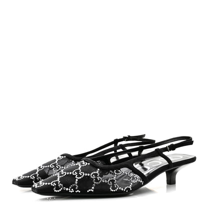 Gucci Tela Retino Kid Scamosciato Crystal GG Monogram Square G 35mm Slingback Pumps 36.5 Black 4 of 8