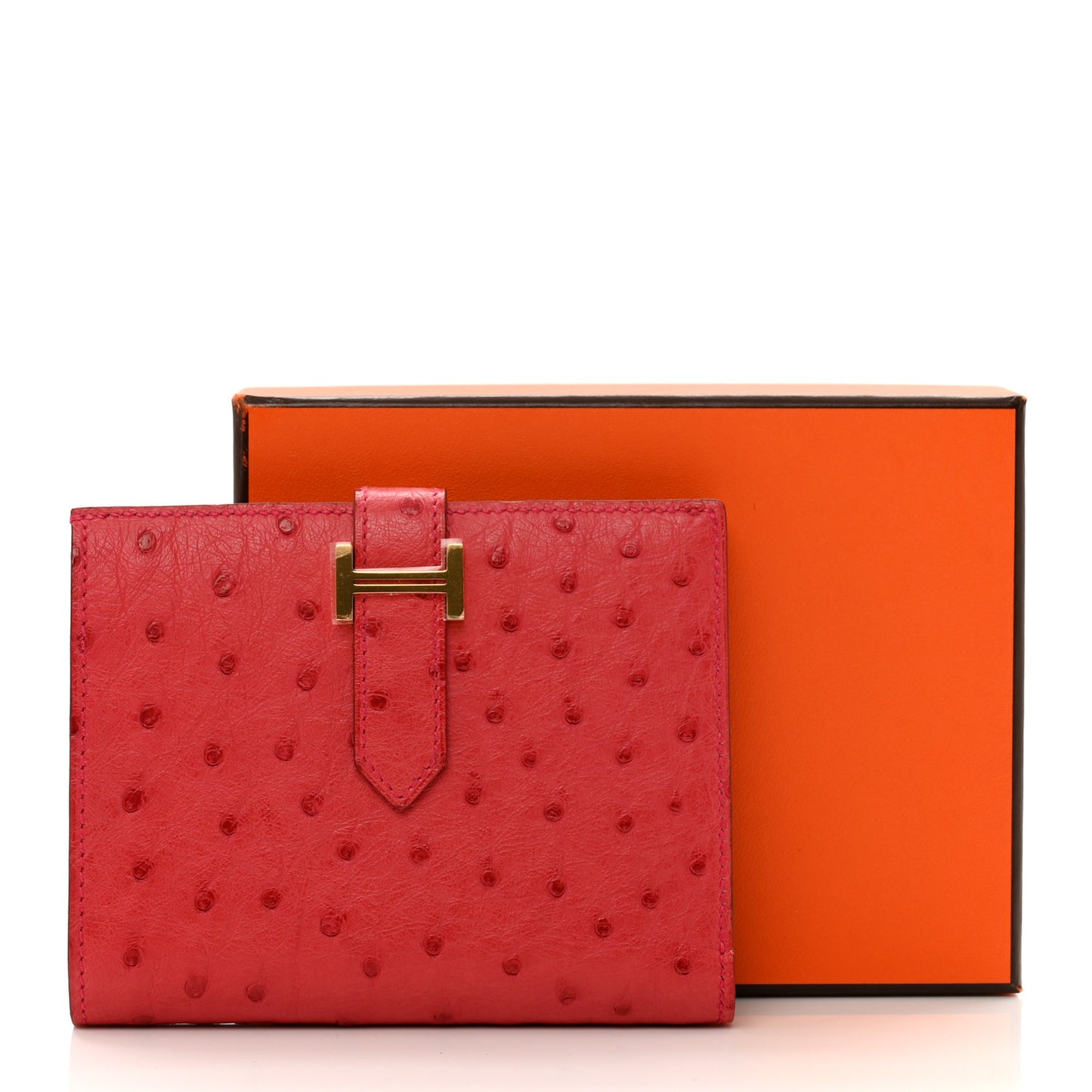 Ostrich Bearn Compact Wallet Rouge Vif