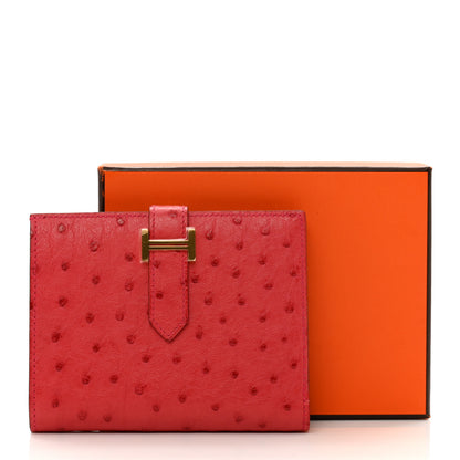 Hermes Ostrich Bearn Compact Wallet Rouge Vif 9 of 9