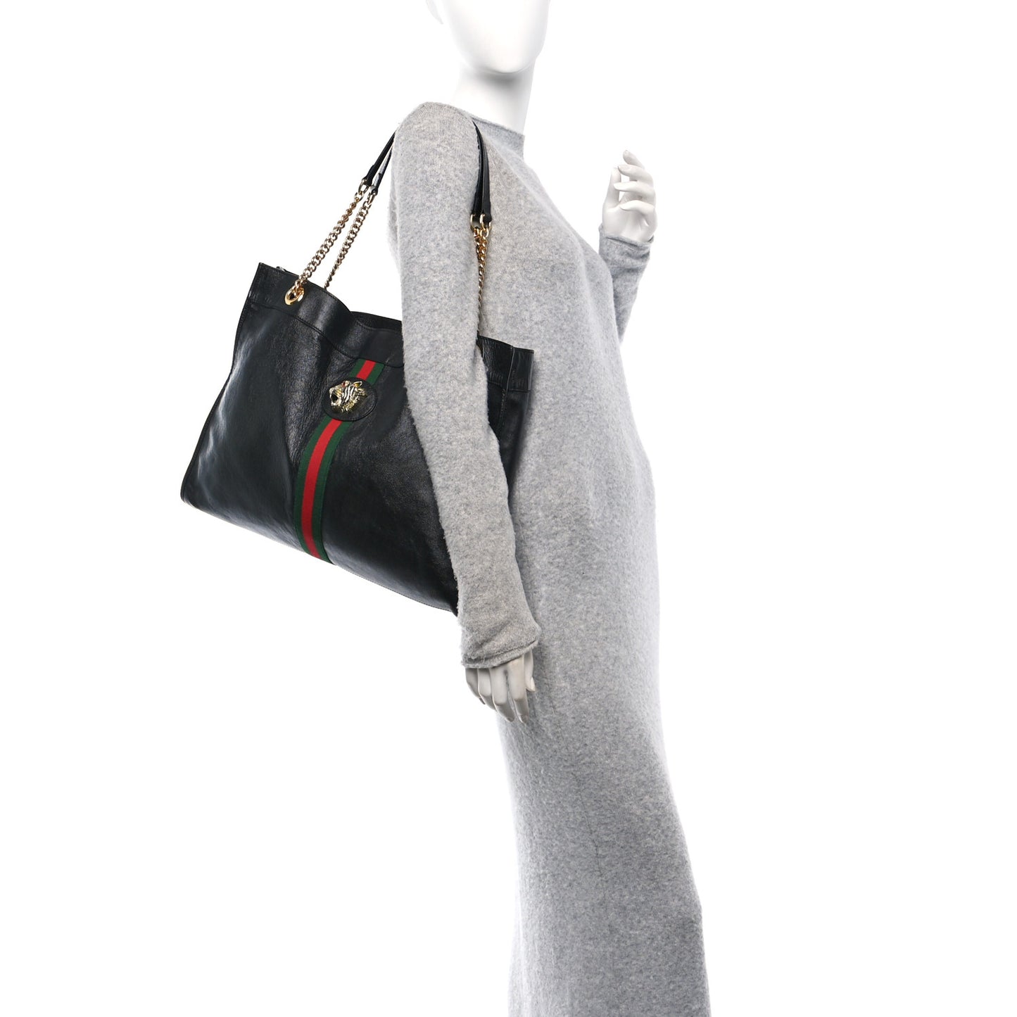 Calfskin Maxi Rajah Chain Tote Black