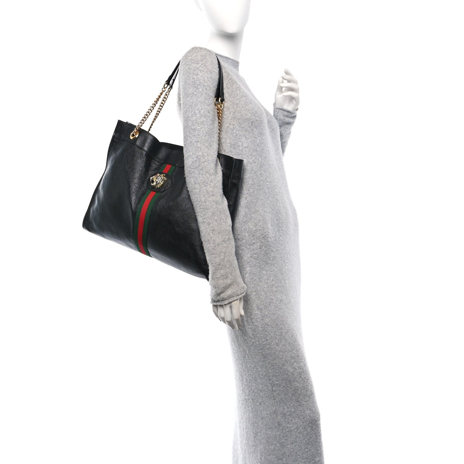 Gucci Calfskin Maxi Rajah Chain Tote Black 2 of 12