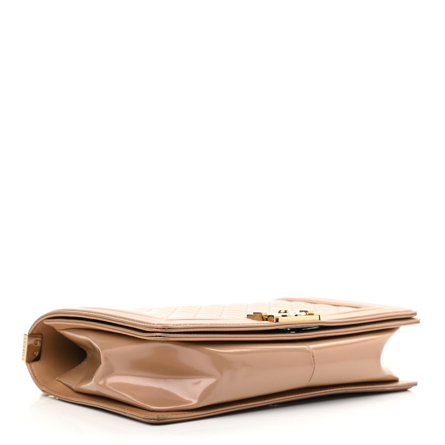 Iridescent Glazed Calfskin Quilted New Medium Boy Flap Dark Beige