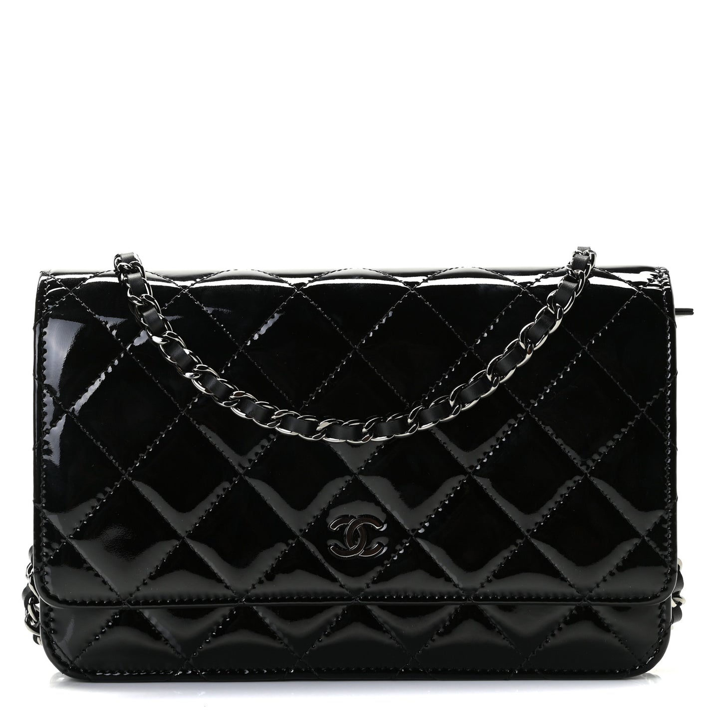Patent Quilted Wallet On Chain WOC Black