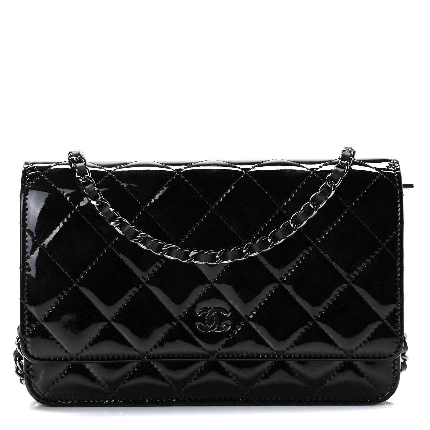 Chanel Patent Quilted Wallet On Chain WOC Black 1 of 4