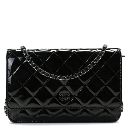 Chanel Patent Quilted Wallet On Chain WOC Black 1 of 4