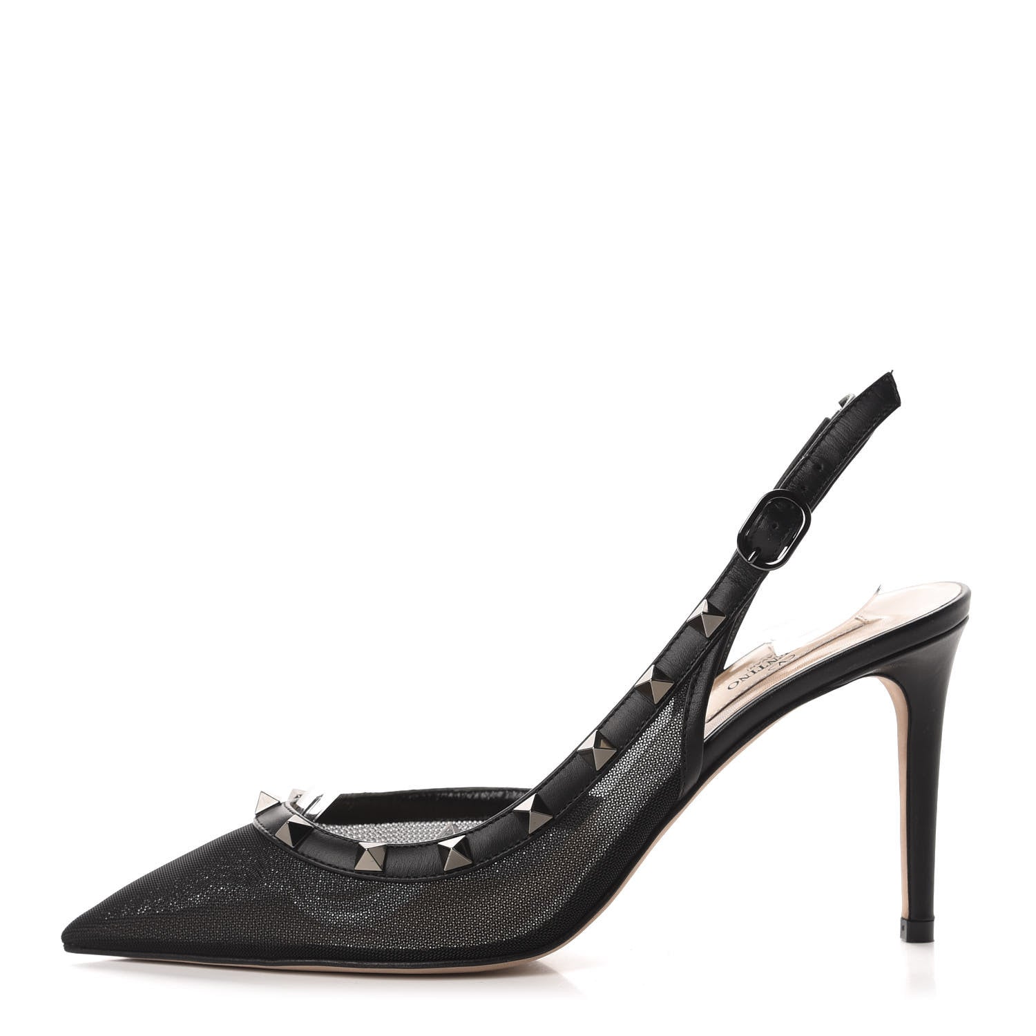 Valentino Garavani Mesh Rockstud Half D'Orsay Slingback 85mm Pumps 38 Black 1 of 9