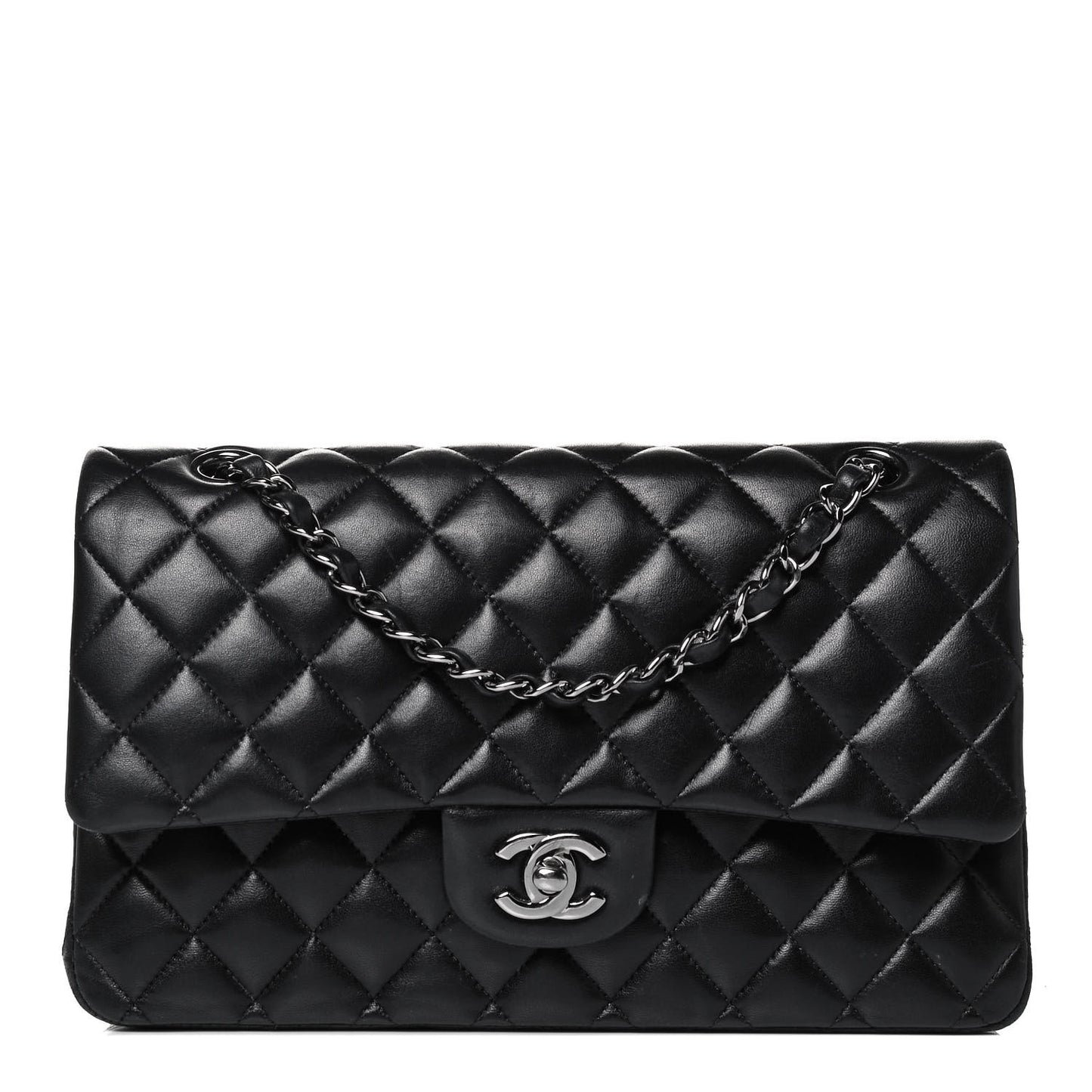 Lambskin Quilted Medium Double Flap Black