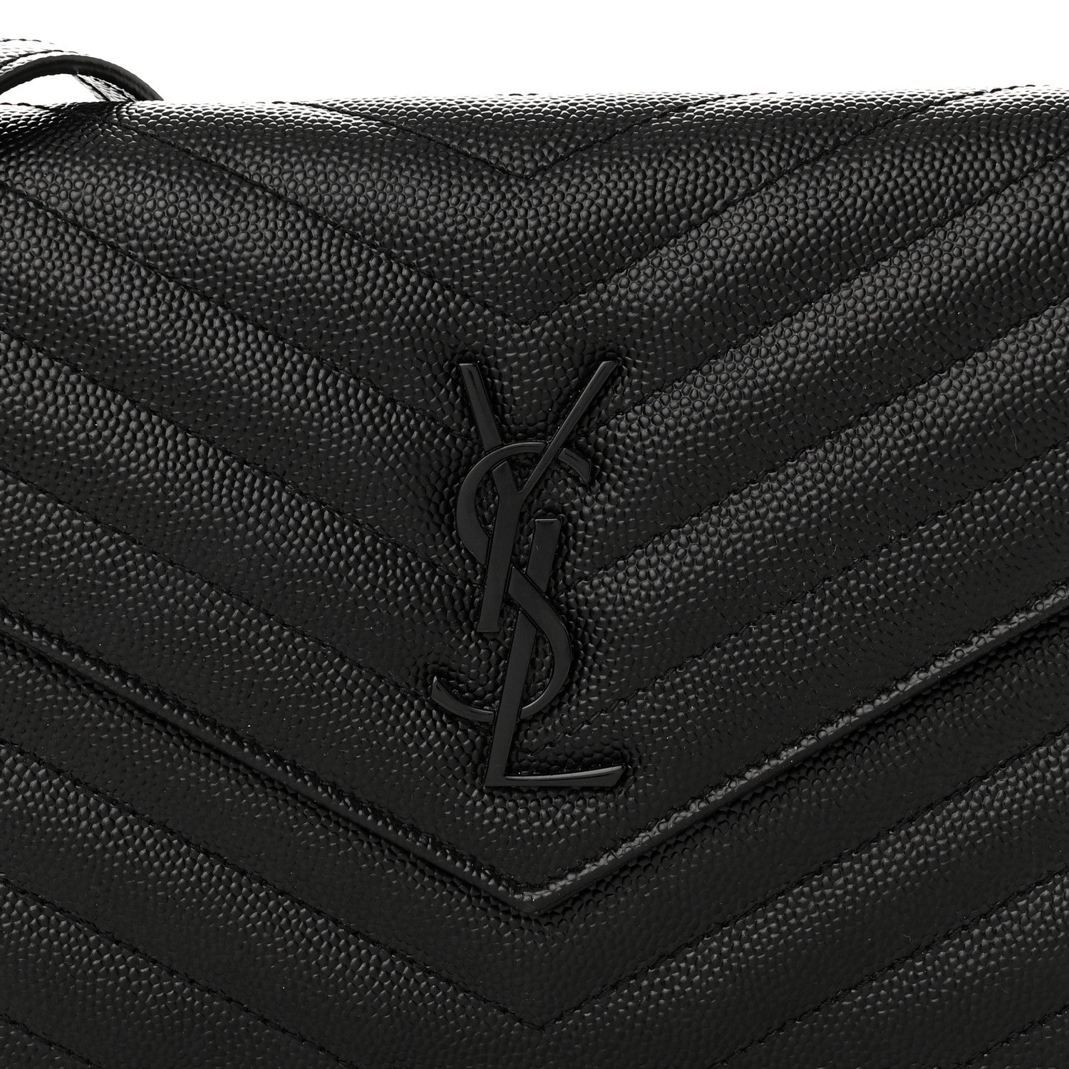 Saint Laurent Grain De Poudre Matelasse Chevron Monochrome Monogram Envelope Chain Wallet Black 9 of 13