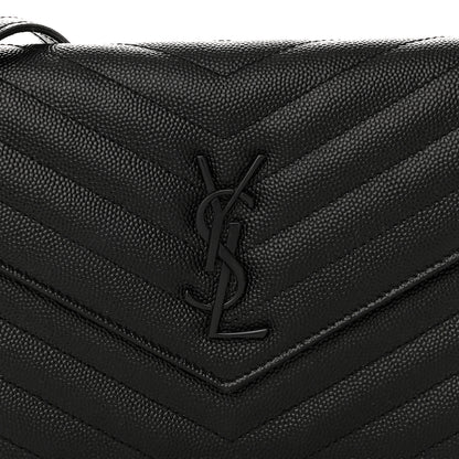 Saint Laurent Grain De Poudre Matelasse Chevron Monochrome Monogram Envelope Chain Wallet Black 9 of 13
