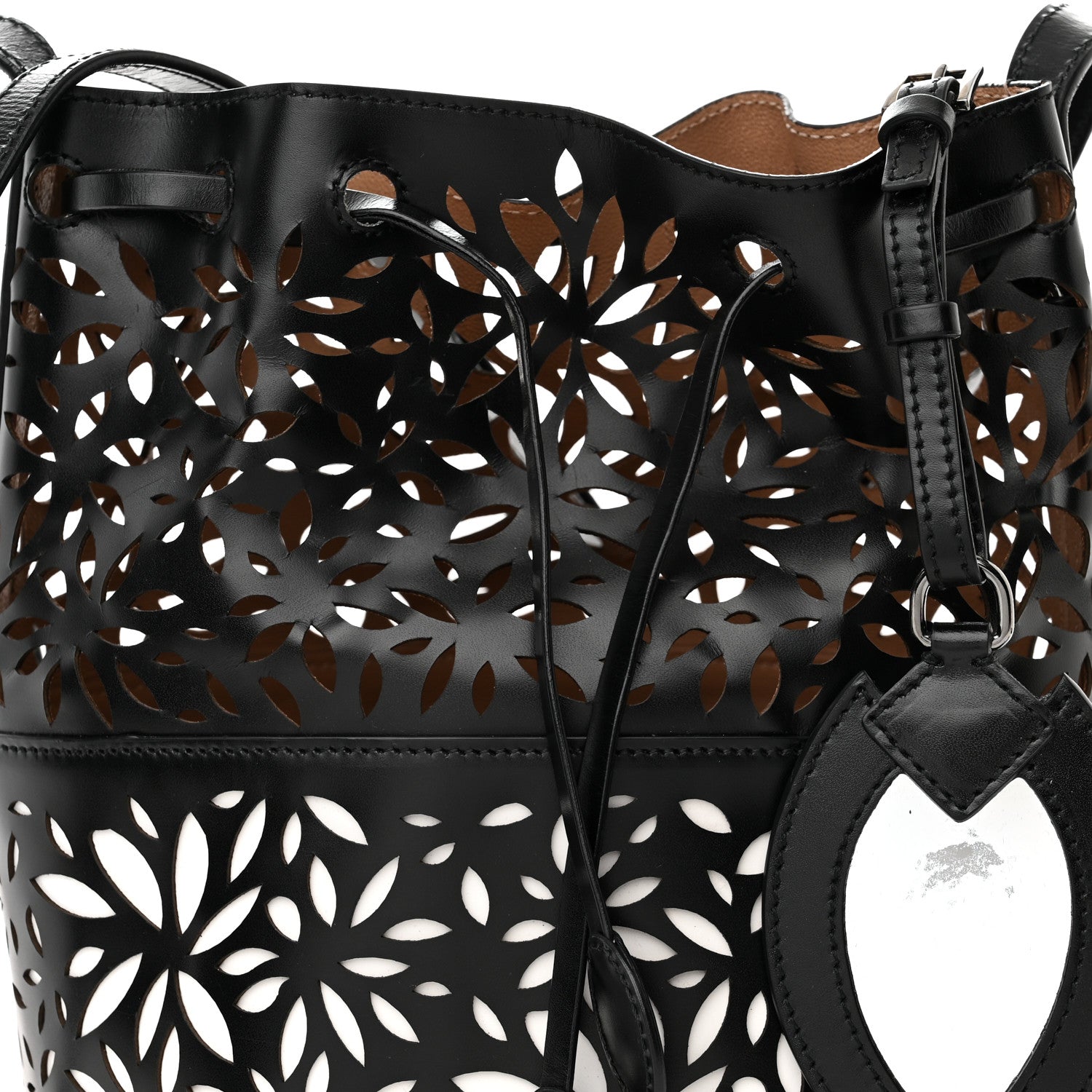Alaia Calfskin Laser Cut Bucket Bag Black 7 of 11