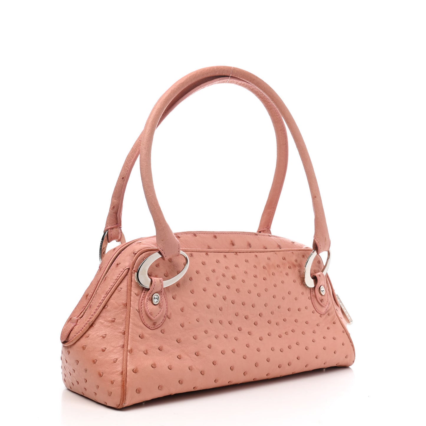 Ostrich Swarovski Crystal Bowler Bag Rose