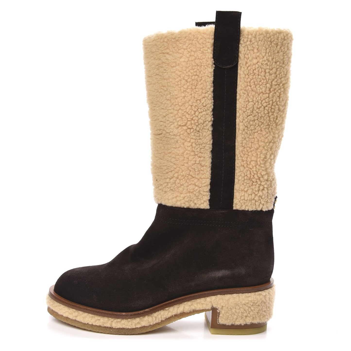 Shearling Suede Calfskin High Boots 36.5 Brown Beige