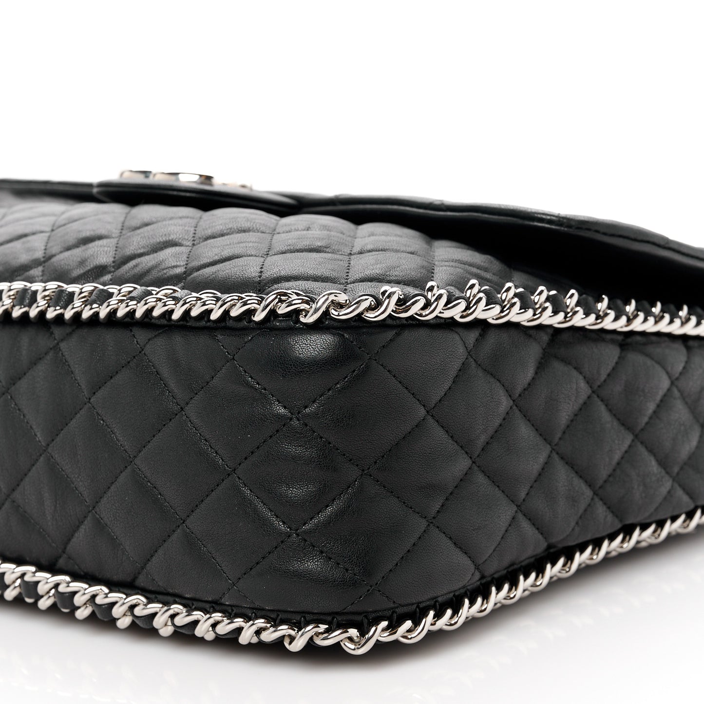 Washed Lambskin Quilted Maxi Chain Around Flap Black