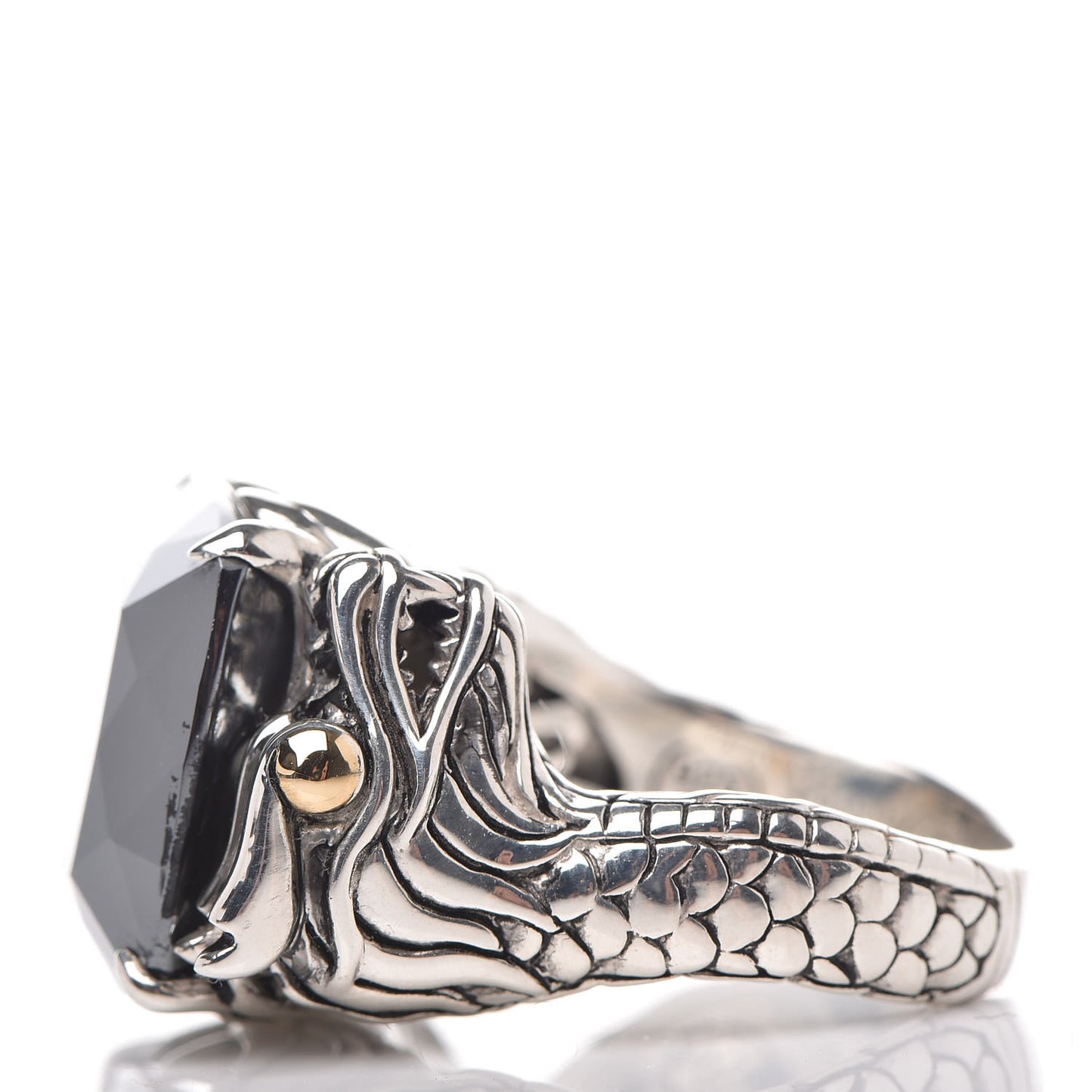 Sterling Silver 18K Yellow Gold Hematite Naga Dragon Head Ring 57 8