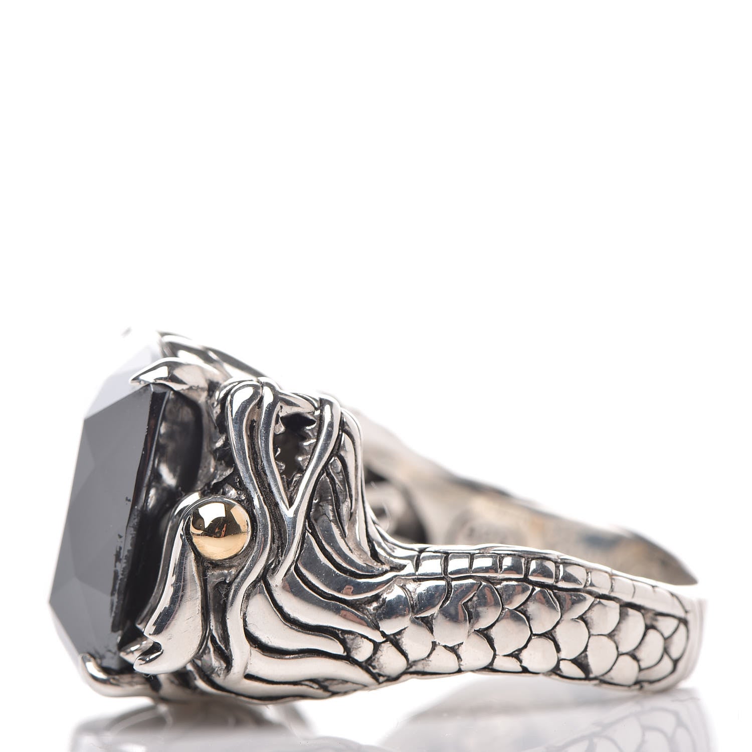 John Hardy Sterling Silver 18K Yellow Gold Hematite Naga Dragon Head Ring 57 8 5 of 7
