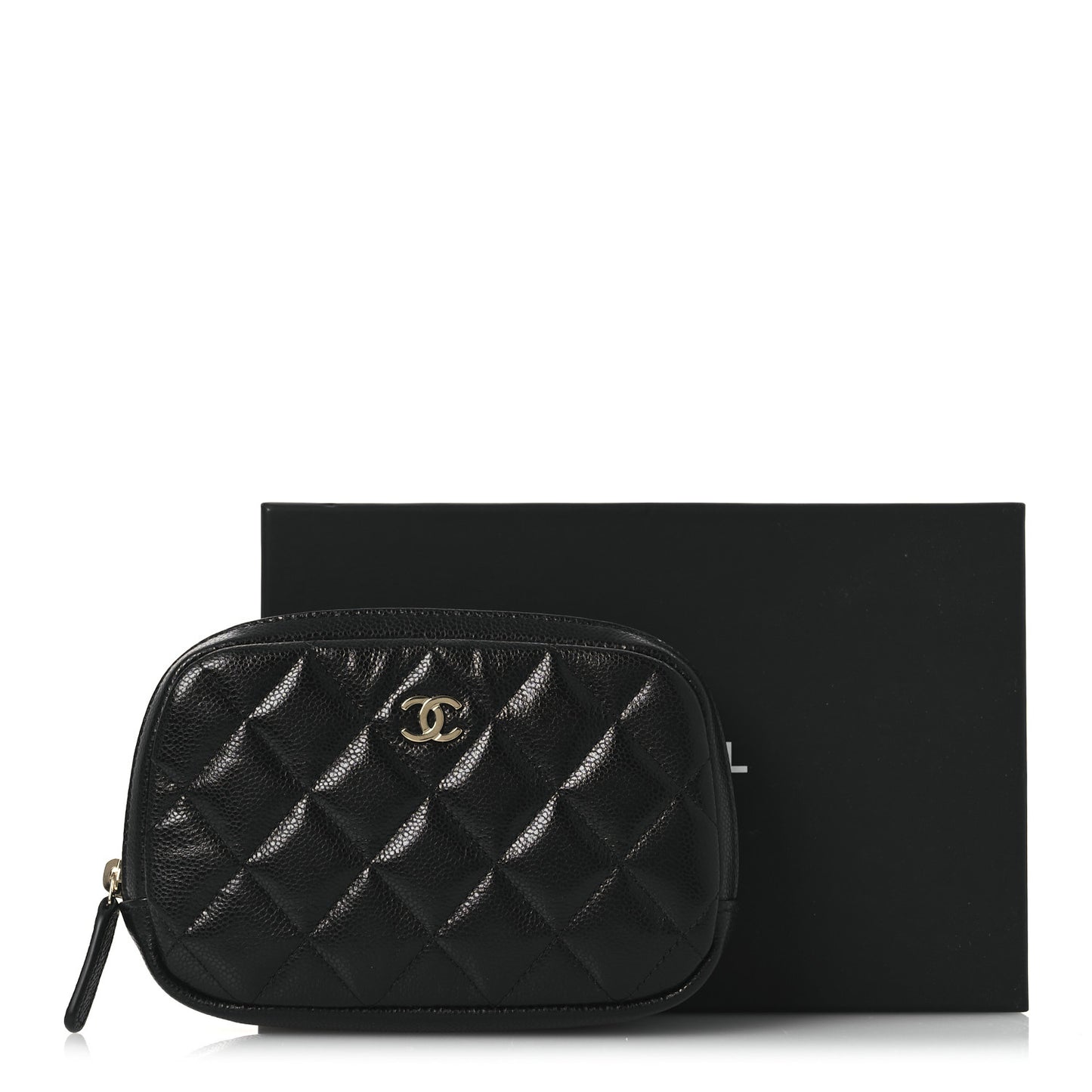 Caviar Quilted Small Curvy Pouch Cosmetic Case Black
