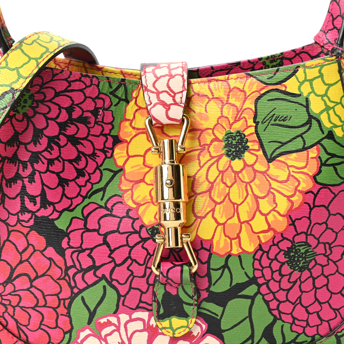X KEN SCOTT Textured Calfskin Pomponica Print Small Jackie 1961 Hobo Multicolor Fuxia Pompon