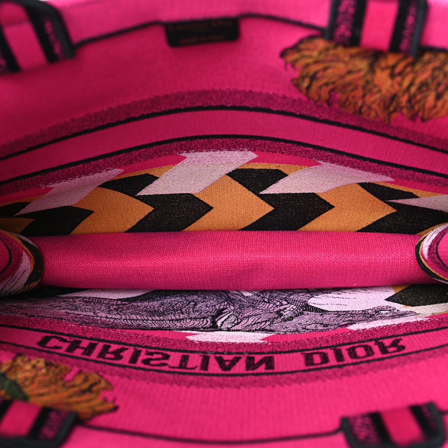 Christian Dior Canvas Embroidered Large Jungle Pop Book Tote Fuchsia Multicolor 5 of 9