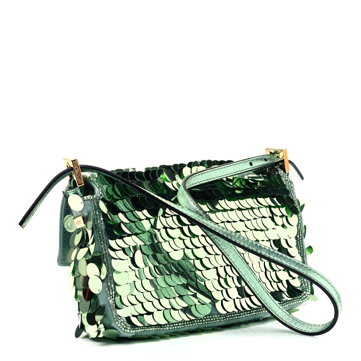 Fendi Satin Paillettes Catalan Mirror Mini Baguette 1997 Green 2 of 8