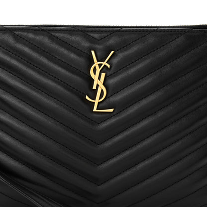 Saint Laurent Calfskin Matelasse Chevron Monogram A5 Wristlet Black 9 of 11