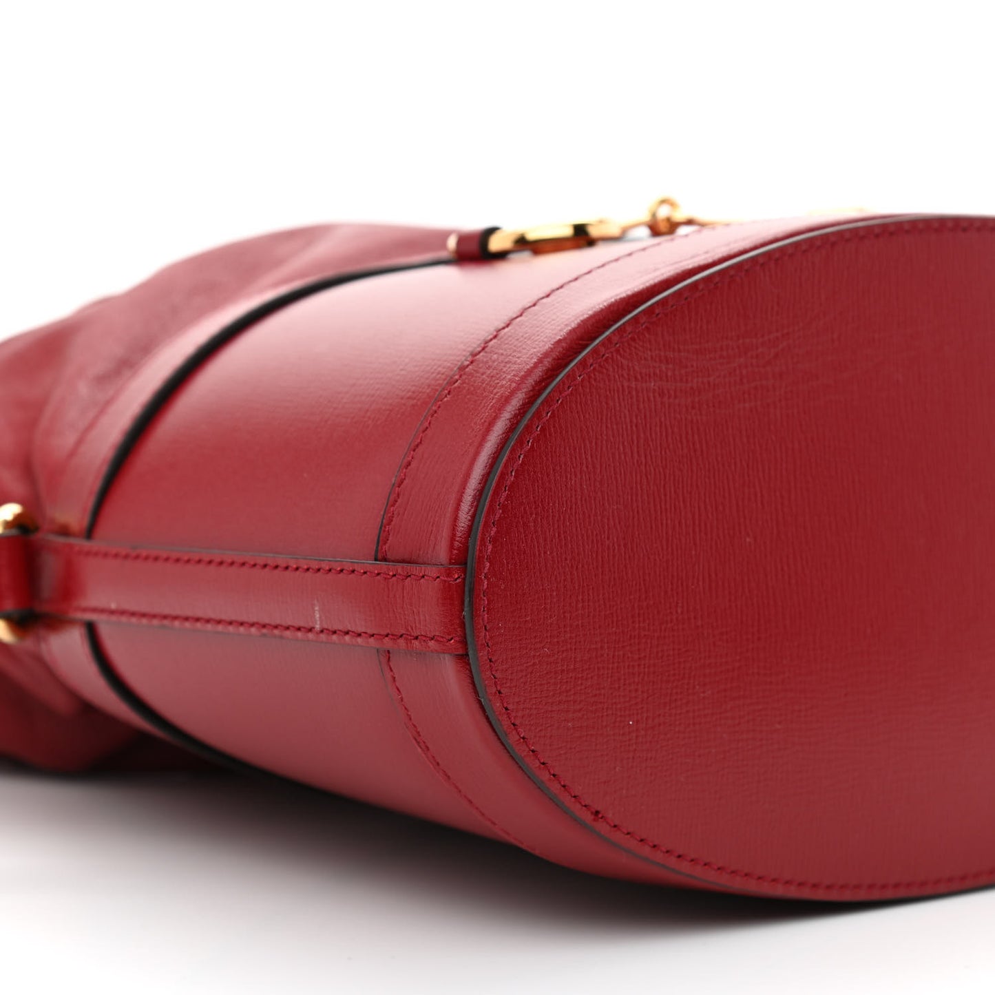 Azalea Sakai Calfskin Horsebit 1955 Drawstring Bucket Bag New Cherry Red