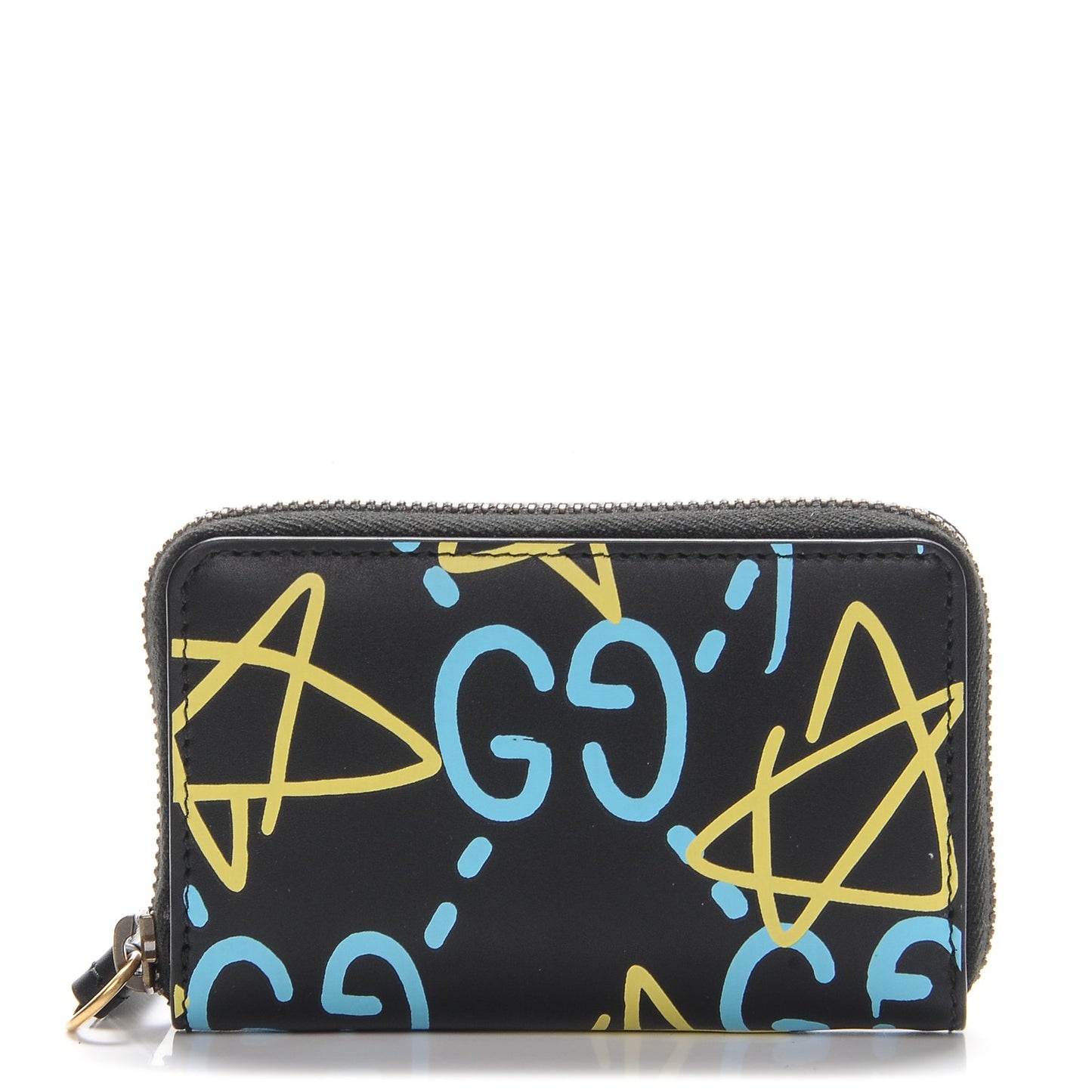 Calfskin GucciGhost Zip Around Card Case Black New Acquamarine