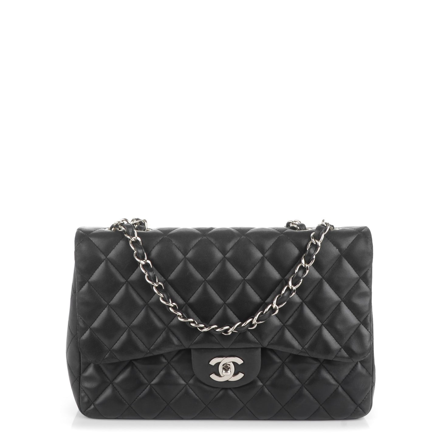 Lambskin Quilted Jumbo Single Flap Black