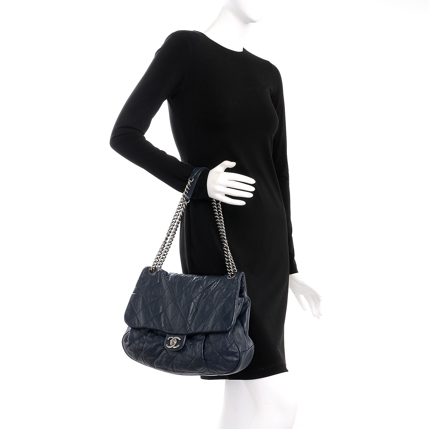 Chanel Calfskin Quilted Coco Pleats Flap Dark Navy Blue 2 of 8