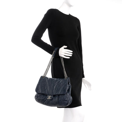 Chanel Calfskin Quilted Coco Pleats Flap Dark Navy Blue 2 of 8