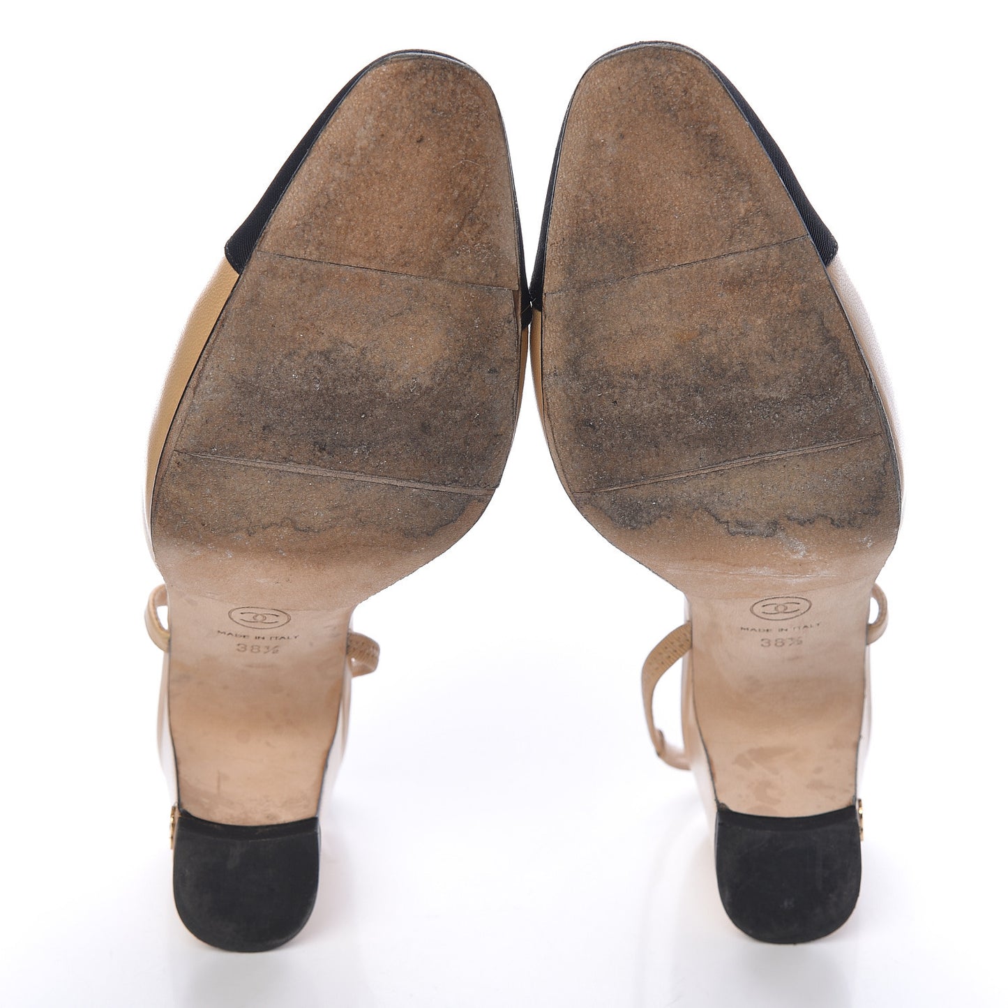 Goatskin Grosgrain Cap Toe CC Slingback Pumps 38.5 Beige Black