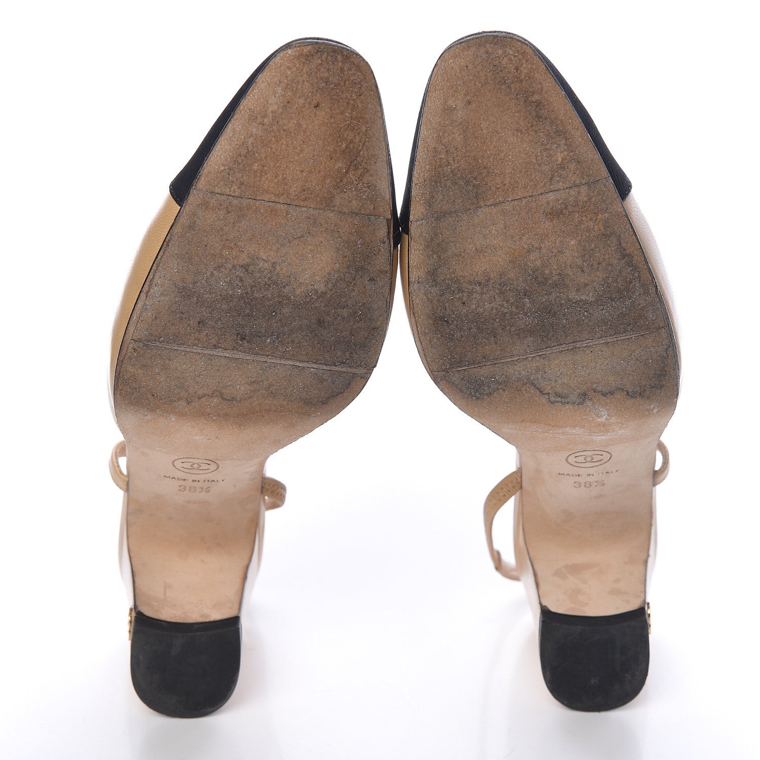 Chanel Goatskin Grosgrain Cap Toe CC Slingback Pumps 38.5 Beige Black 7 of 15