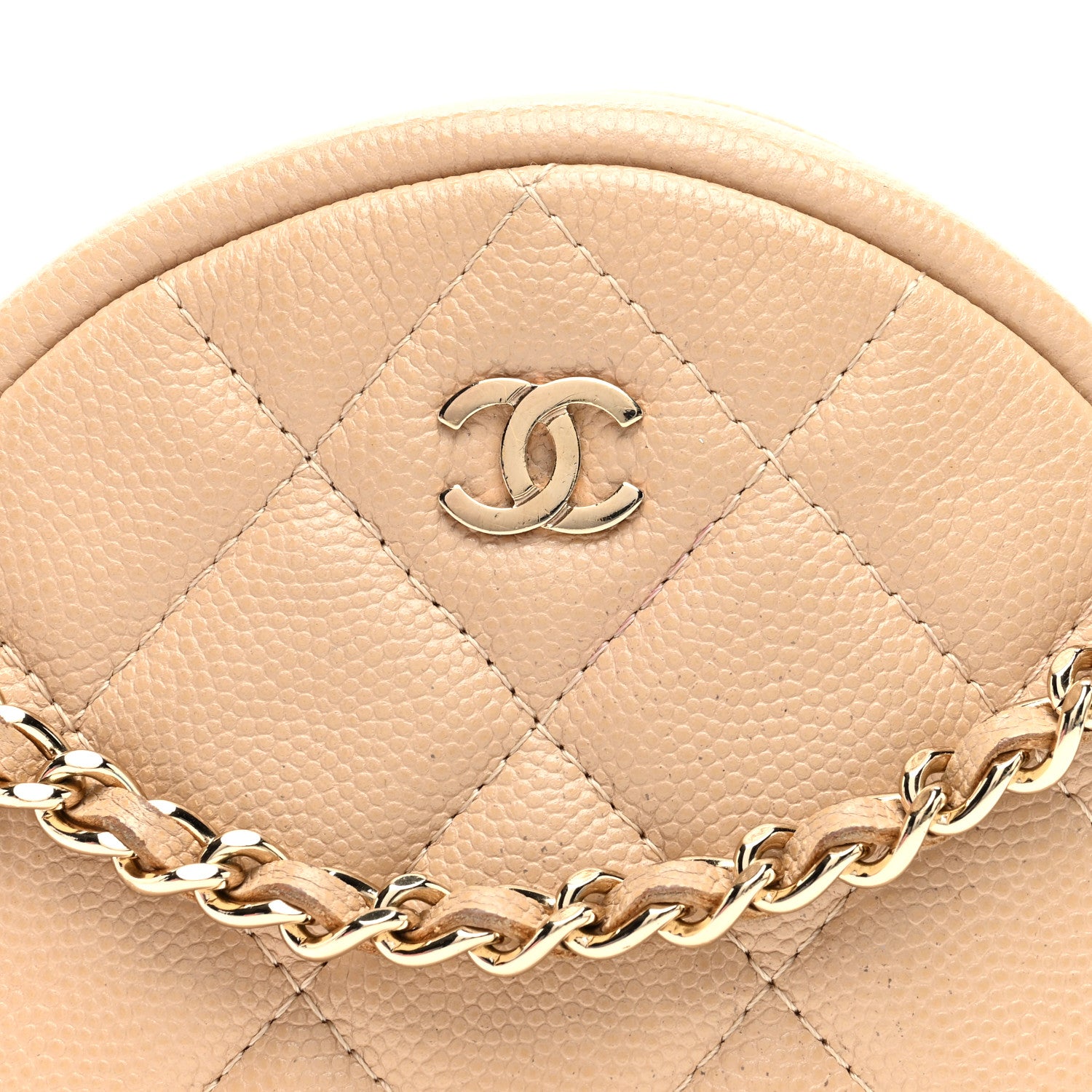 Chanel Caviar Quilted Round Clutch With Chain Beige 8 of 10