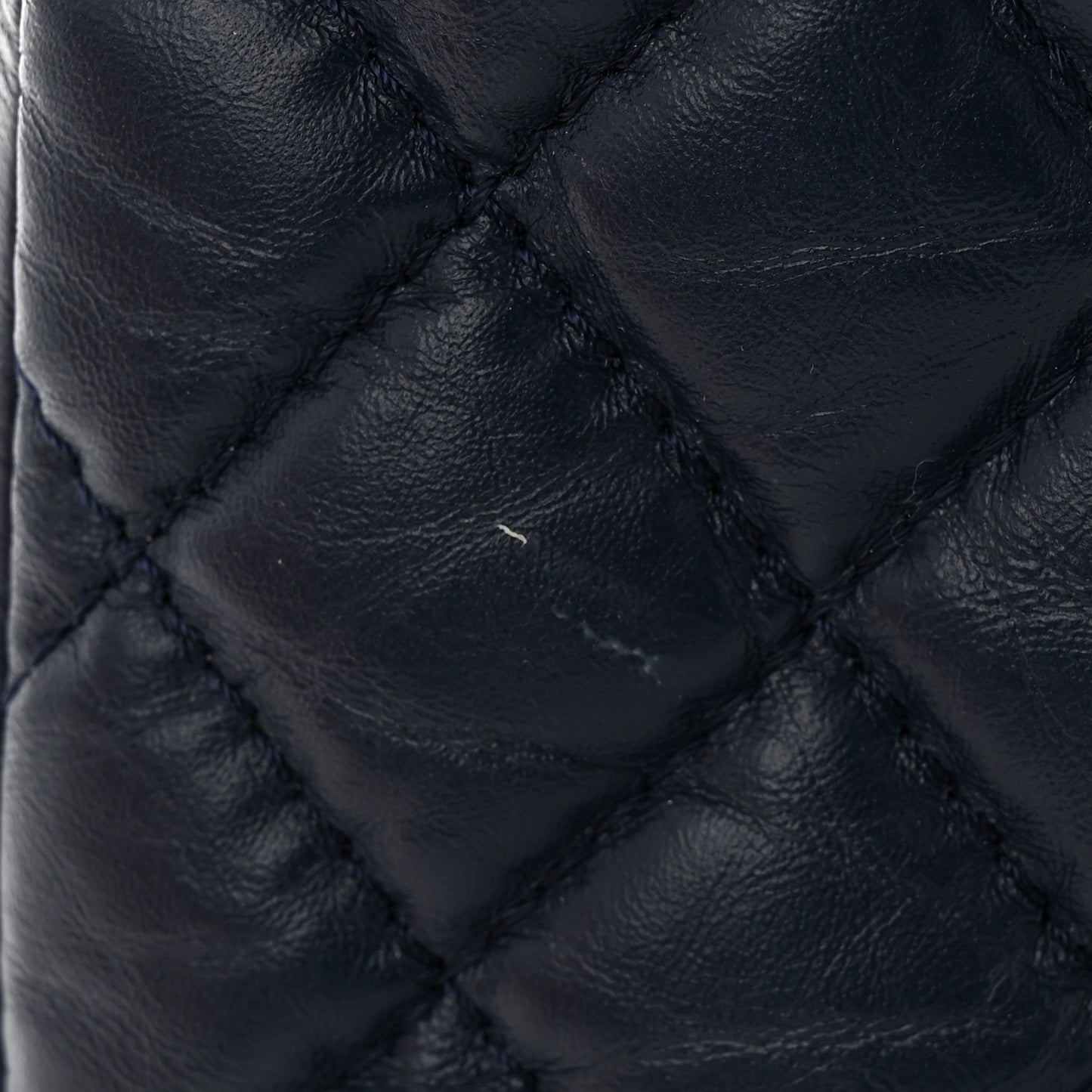 Shiny Crumpled Calfskin Quilted Mini 31 Shopping Bag Navy Blue