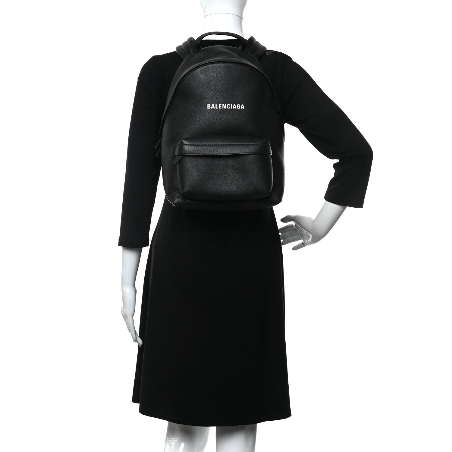 Balenciaga Smooth Calfskin Logo Small Everyday Backpack Black White 2 of 10