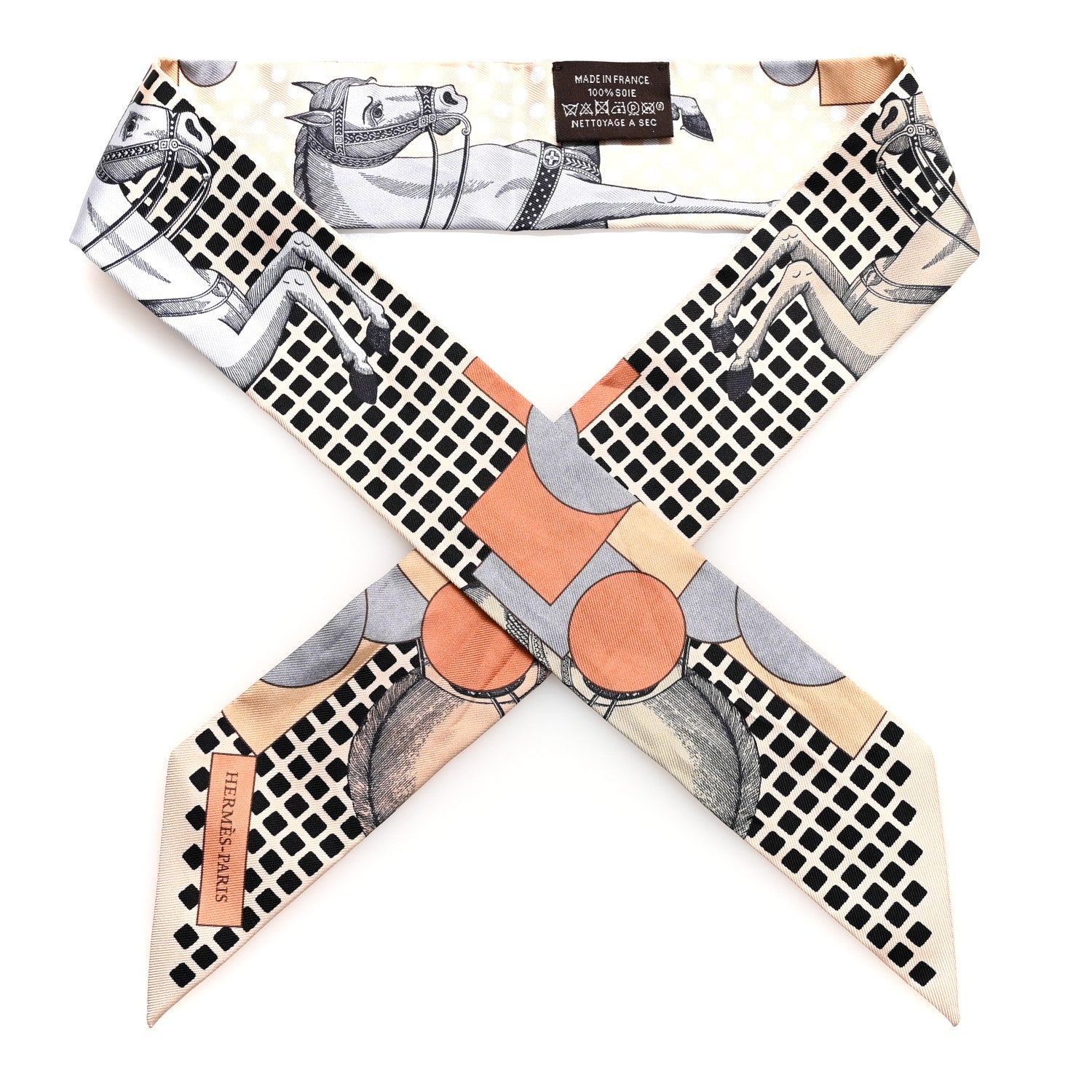 Hermes Silk Cavalier En Formes Twilly Beige Gris Terraco 1 of 3